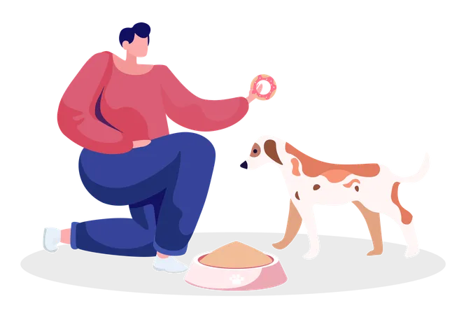 Pet Owner Feeding Dog  Illustration