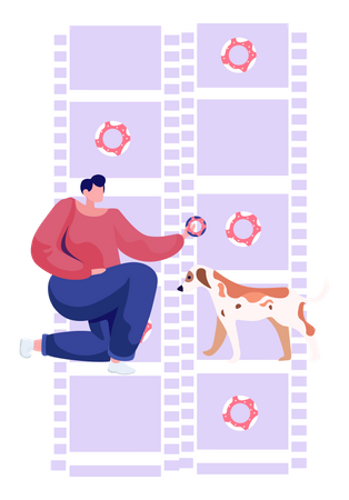 Pet owner petting pet animal  Illustration