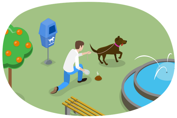 Pet Owner Picking up His Dogs Poo  Illustration