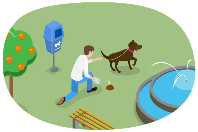 Pet Owner Picking up His Dogs Poo  Illustration