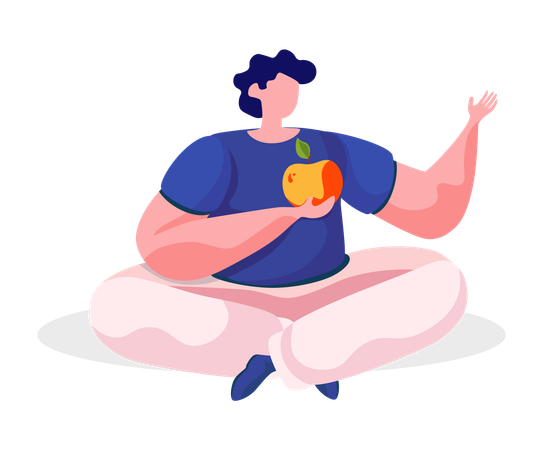 Pet Owner Sitting on Floor Eating Apple Isolated  Illustration