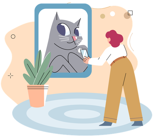 Pet owner taking mobile photo of cat at home  Illustration