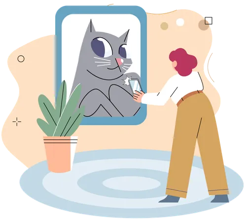 Pet owner taking mobile photo of cat at home  Illustration