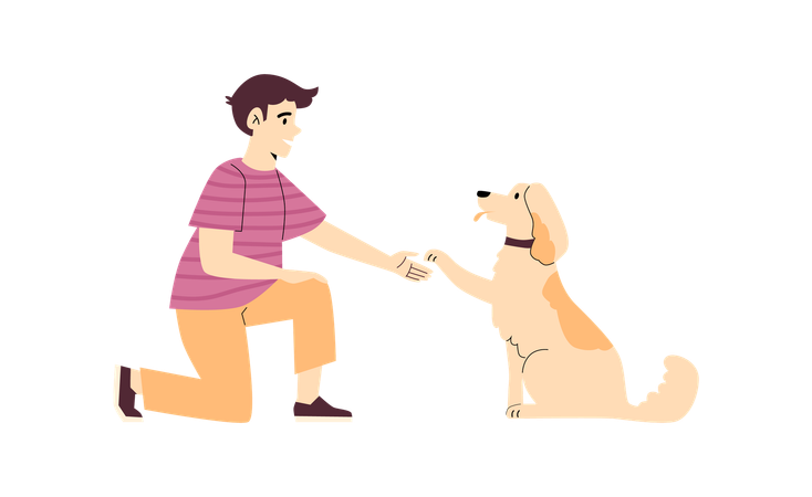 Pet owner teaches his dog to give a paw  Illustration