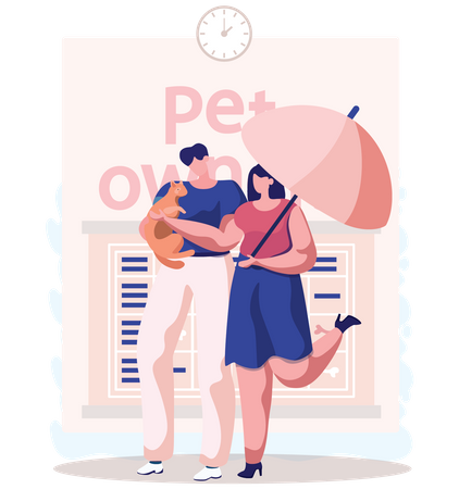 Pet owner walking with pet  Illustration