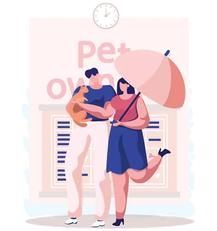 Pet owner walking with pet  Illustration