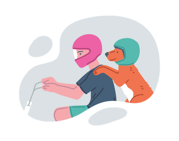 Pet owner with his dog on a scooter  Illustration