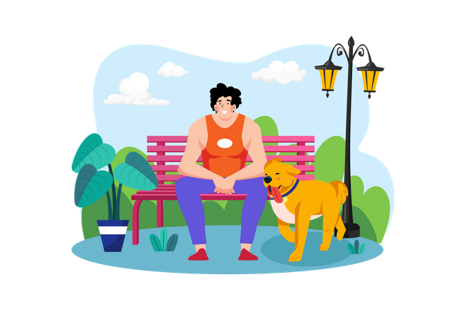 Pet owner with pet outdoor Illustration