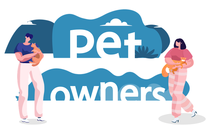 Pet owners playing their pet animals  Illustration