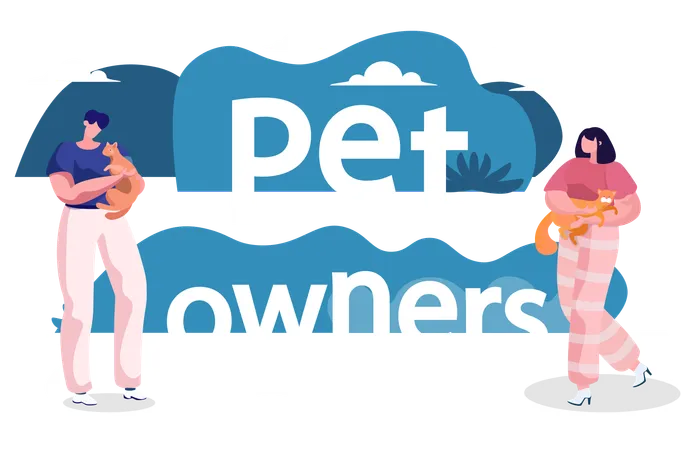 Pet owners playing their pet animals  Illustration