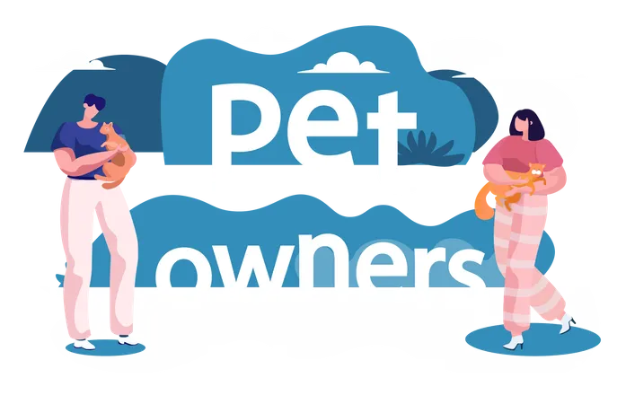 Pet owners playing with animals Illustration