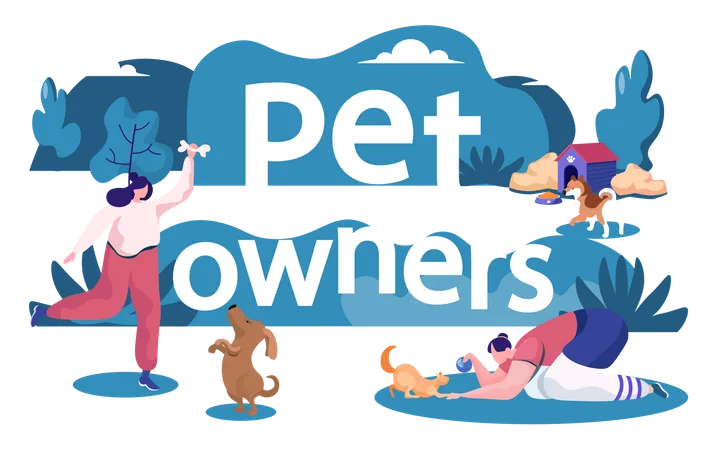 Pet owners playing with animals Illustration
