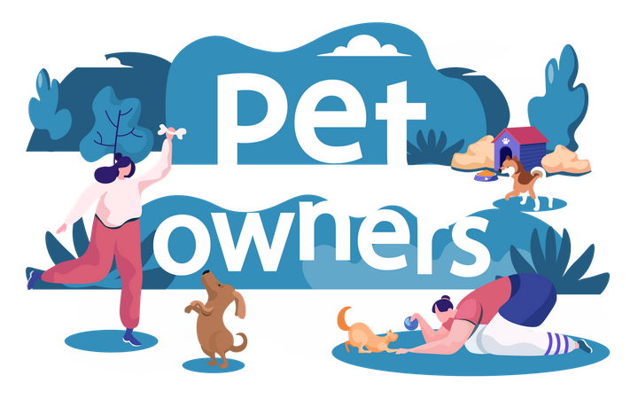 Pet owners playing with animals  Illustration