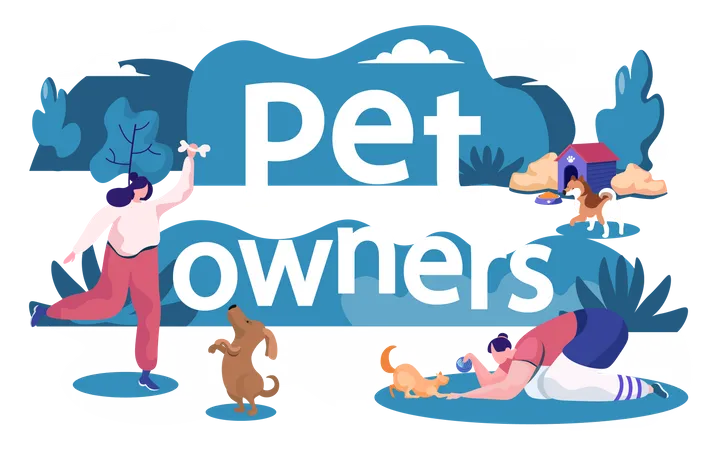 Pet owners playing with animals  Illustration