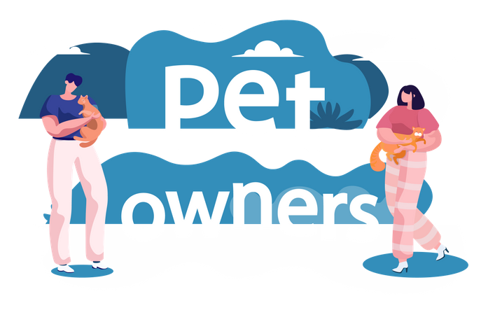 Pet owners playing with animals  Illustration