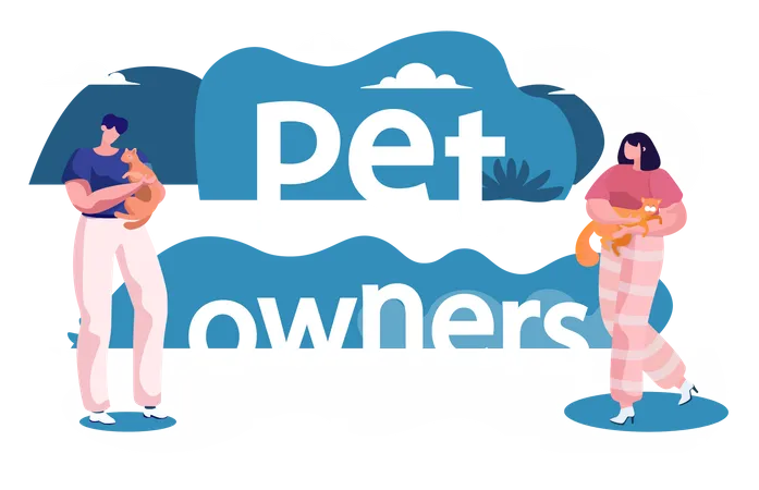 Pet owners playing with animals  Illustration