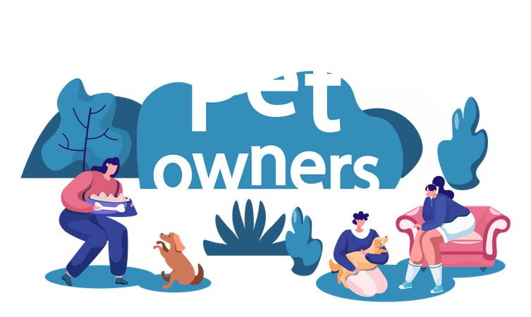 Pet owners playing with animals  Illustration