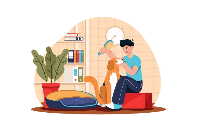 Pet Owners Spend Time With Dogs Illustration