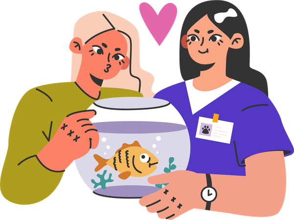 Pet owners visit medical clinic for fish health  Illustration