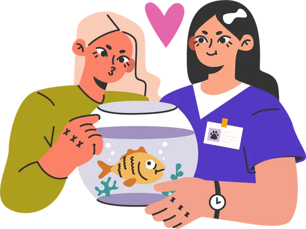 Pet owners visit medical clinic for fish health  Illustration