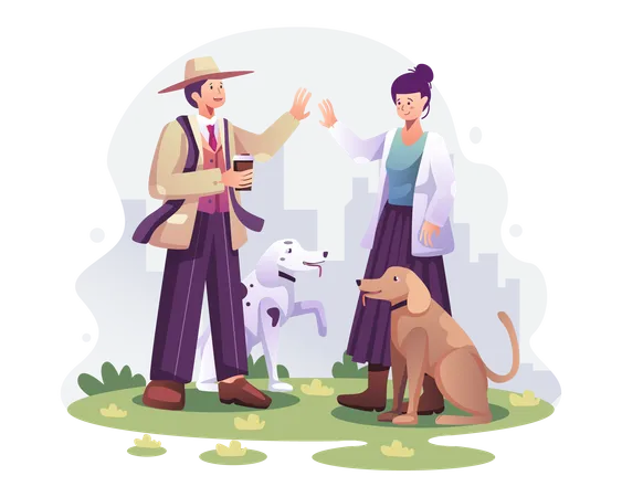 Pet owners with dogs Illustration