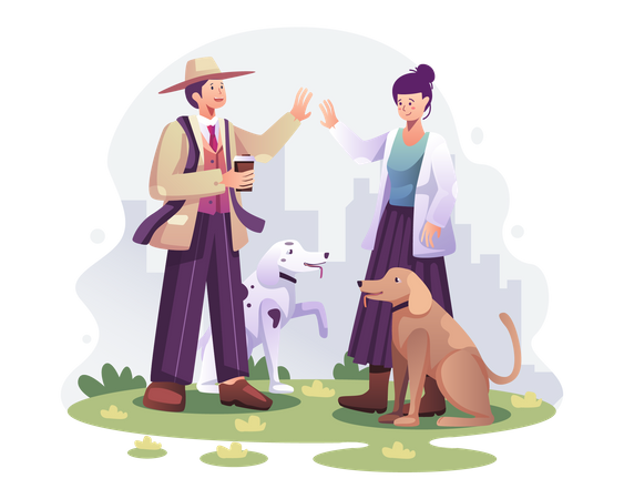 Pet owners with dogs  Illustration