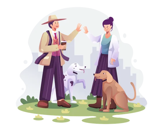 Pet owners with dogs  Illustration