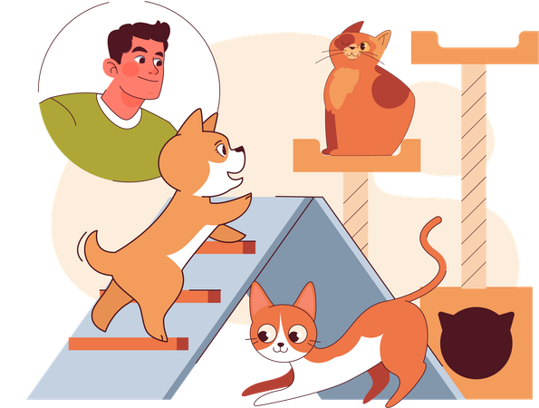 Pet playing at play area  Illustration