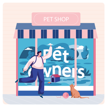 Pet owner playing with cat Illustration