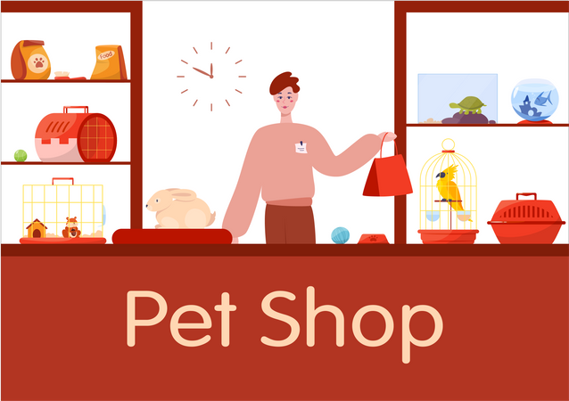 Pet shop counter with worker  Illustration