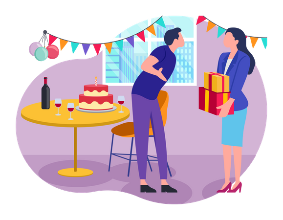 Petit ami donnant une surprise d'anniversaire à sa petite amie  Illustration