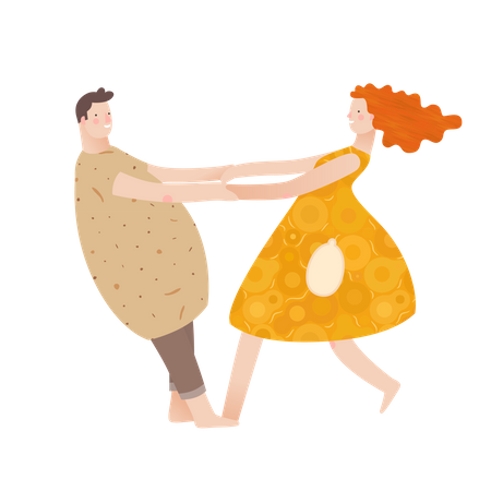 Petit ami et petite amie dansant  Illustration
