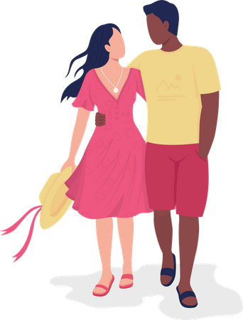 Petit ami et petite amie en promenade romantique  Illustration