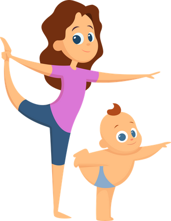 Petit bébé et fils faisant du yoga  Illustration