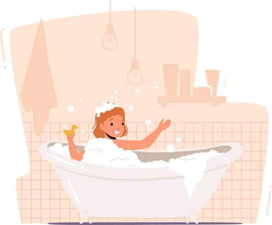 Petit bébé appréciant le bain dans la baignoire  Illustration