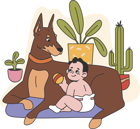 Petit bébé jouant au chien  Illustration