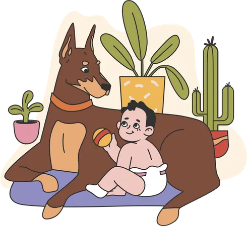 Petit bébé jouant au chien  Illustration