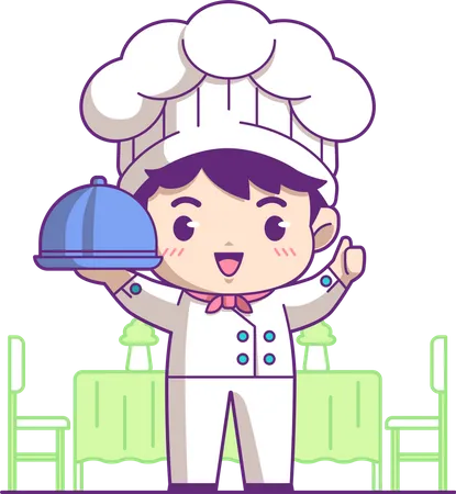 Petit chef avec de la nourriture  Illustration