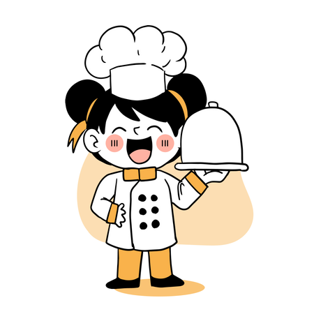 Petit chef servant de la nourriture  Illustration