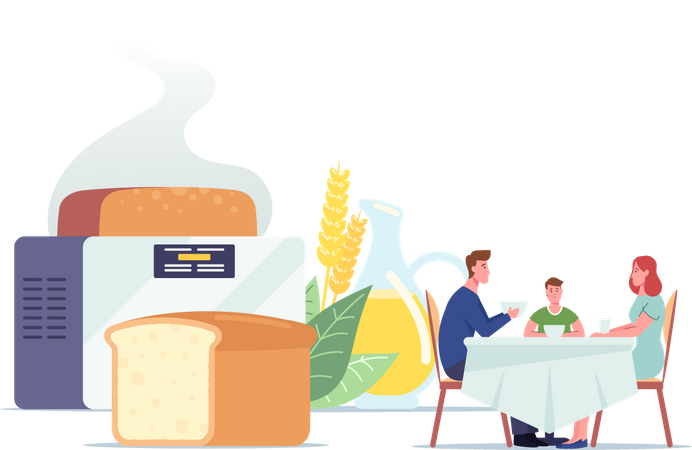 Petit-déjeuner familial à table  Illustration