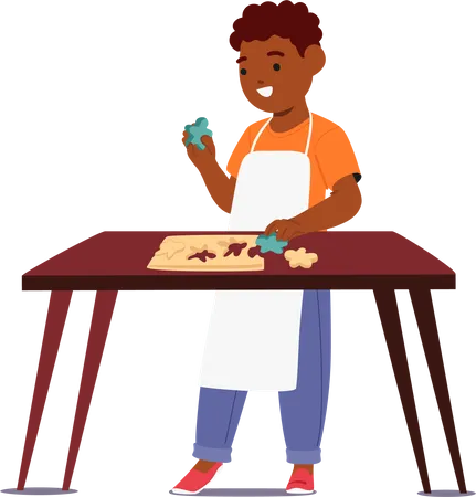 Petit enfant préparant des biscuits  Illustration