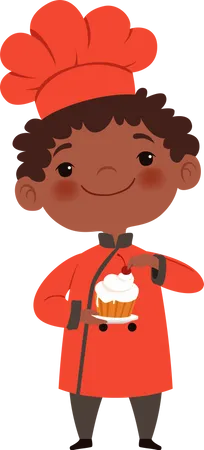 Petit enfant préparant un cupcake  Illustration