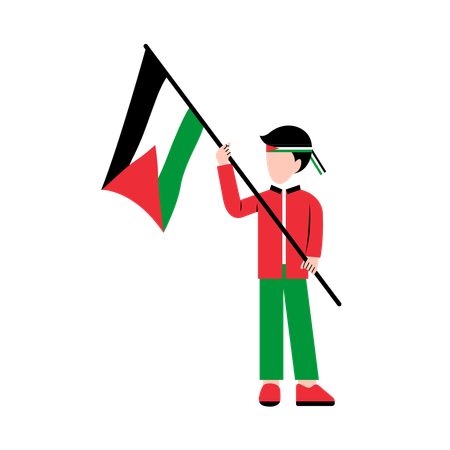 Petit enfant tenant le drapeau de la Palestine  Illustration