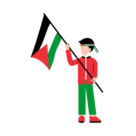 Petit enfant tenant le drapeau de la Palestine  Illustration