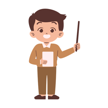 Petit enseignant masculin avec papier et bâton  Illustration