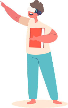 Petit étudiant portant des lunettes VR  Illustration