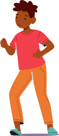 Un petit garçon africain porte un t-shirt rouge et un pantalon orange  Illustration