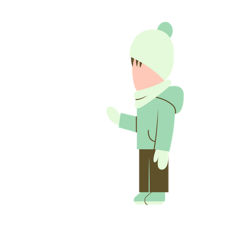 Petit garçon debout près du bonhomme de neige  Illustration