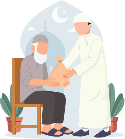 Petit garçon faisant un don de zakat et de charité  Illustration