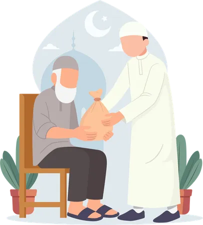 Petit garçon faisant un don de zakat et de charité  Illustration